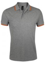 Рубашка поло мужская PASADENA MEN 200 с контрастной отделкой, серый меланж/оранжевый